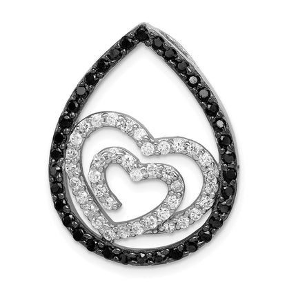 Sterlingsilber Weiß & Schwarz Zirkonia Herz Tropfen Anhänger