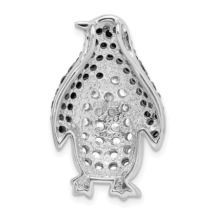 Sterlingsilber Rhodiniert Schwarz & Weiß Zirkonia Pinguin Kette Anhänger