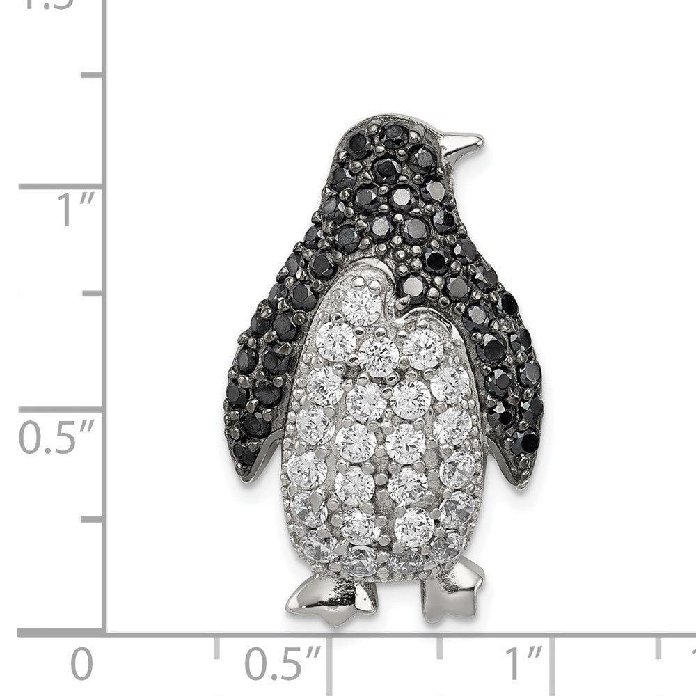 Sterlingsilber Rhodiniert Schwarz & Weiß Zirkonia Pinguin Kette Anhänger