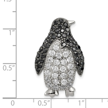 Sterlingsilber Rhodiniert Schwarz & Weiß Zirkonia Pinguin Kette Anhänger