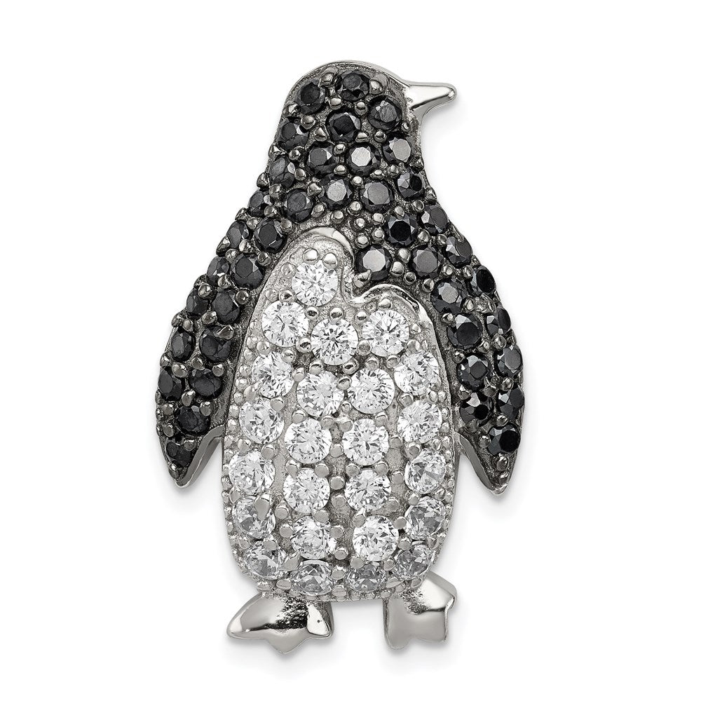 Sterlingsilber Rhodiniert Schwarz & Weiß Zirkonia Pinguin Kette Anhänger