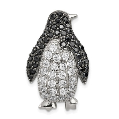 Sterlingsilber Rhodiniert Schwarz & Weiß Zirkonia Pinguin Kette Anhänger
