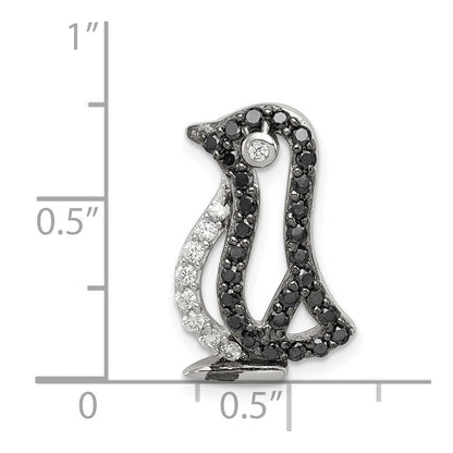 Sterlingsilber Rhodiniert Schwarz und Weiß Zirkonia Pinguin Kette Anhänger