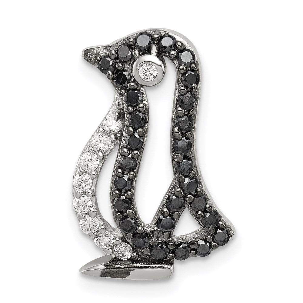 Sterlingsilber Rhodiniert Schwarz und Weiß Zirkonia Pinguin Kette Anhänger