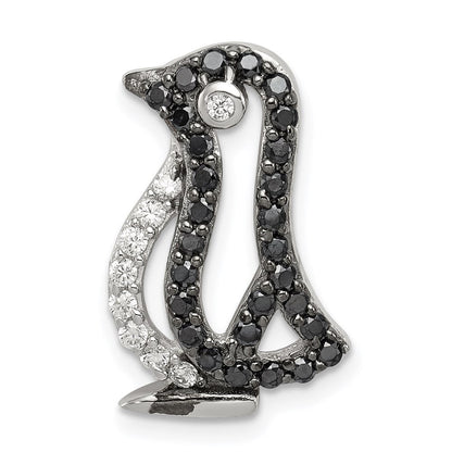 Sterlingsilber Rhodiniert Schwarz und Weiß Zirkonia Pinguin Kette Anhänger