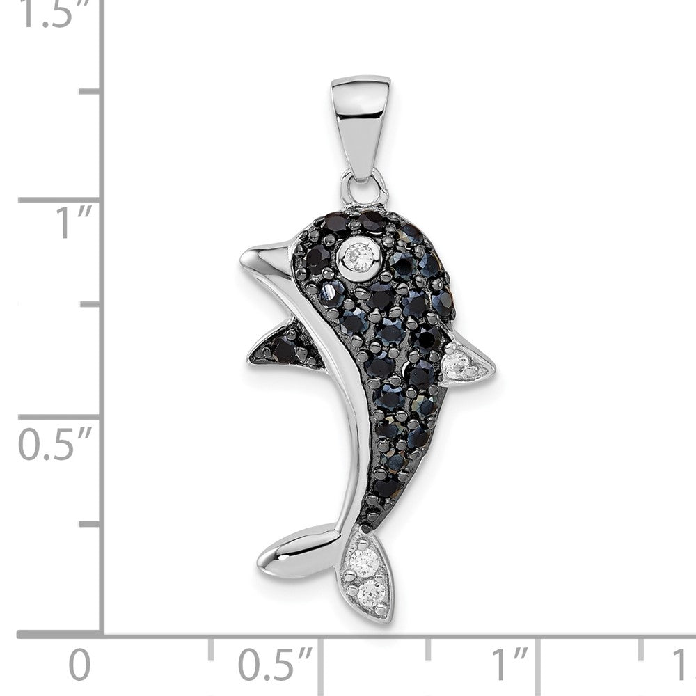 Sterlingsilber Schwarz & Weiß Zirkonia Delfin Anhänger