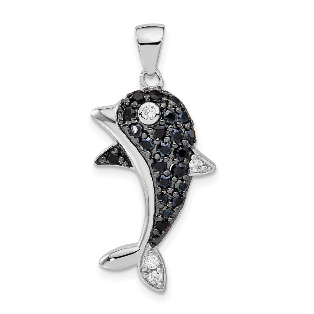 Sterlingsilber Schwarz & Weiß Zirkonia Delfin Anhänger