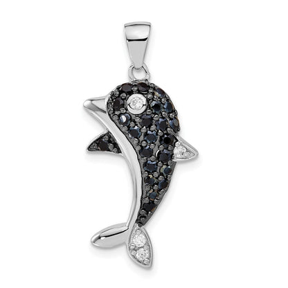 Sterlingsilber Schwarz & Weiß Zirkonia Delfin Anhänger