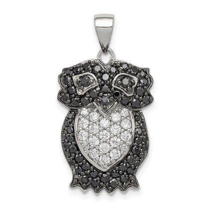Sterlingsilber Schwarz & Weiß Zirkonia Eule Anhänger