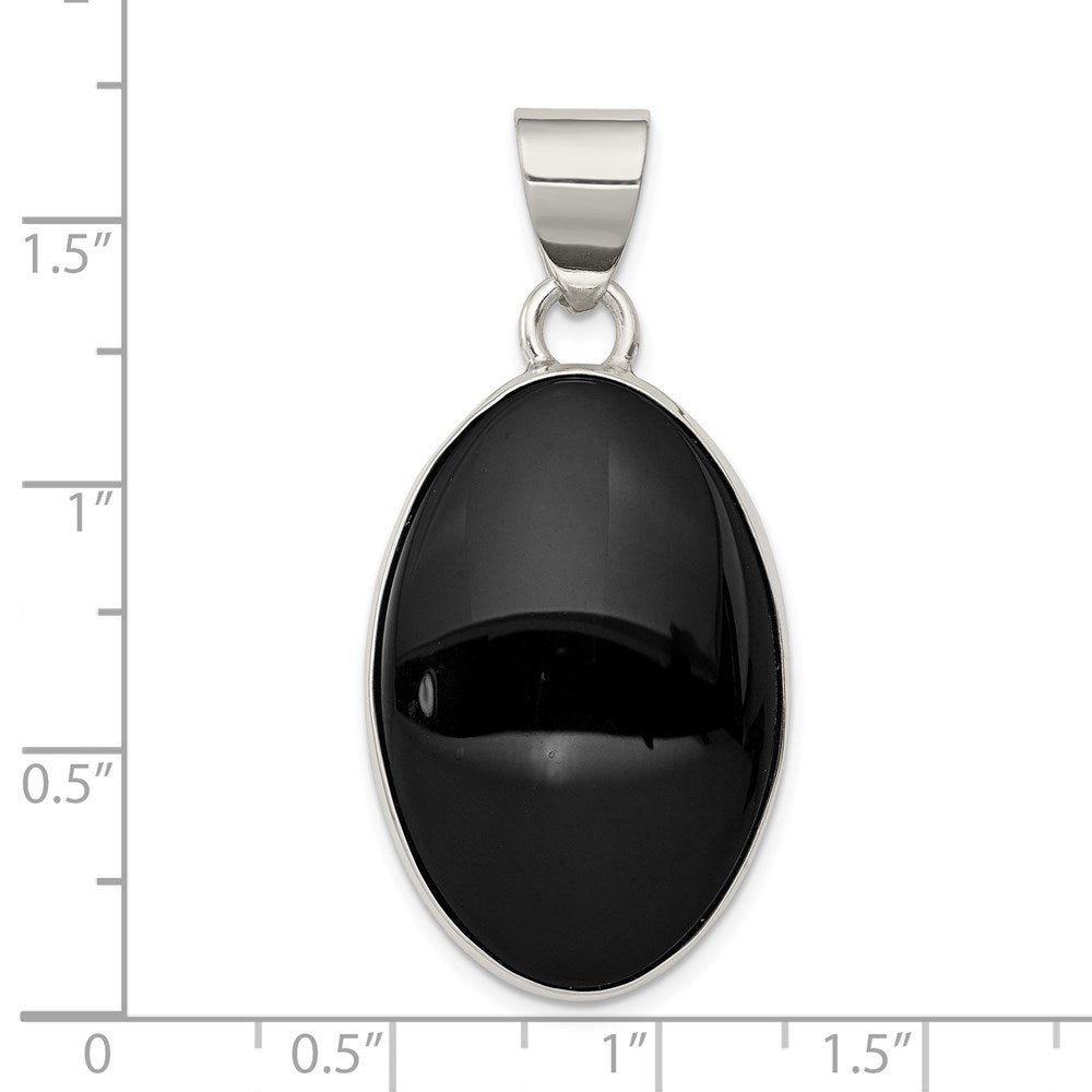 Sterlingsilber Rhodiniert Onyx Poliert Oval Anhänger