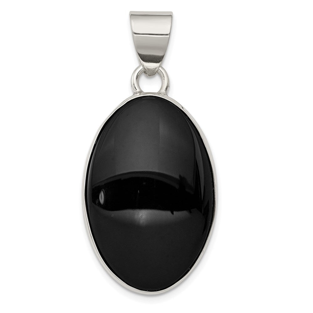 Sterlingsilber Rhodiniert Onyx Poliert Oval Anhänger