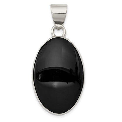 Sterlingsilber Rhodiniert Onyx Poliert Oval Anhänger