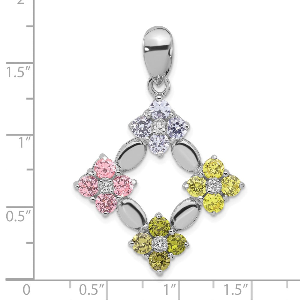 Sterlingsilber Poliert Mehrfarbig Zirkonia Blume Anhänger