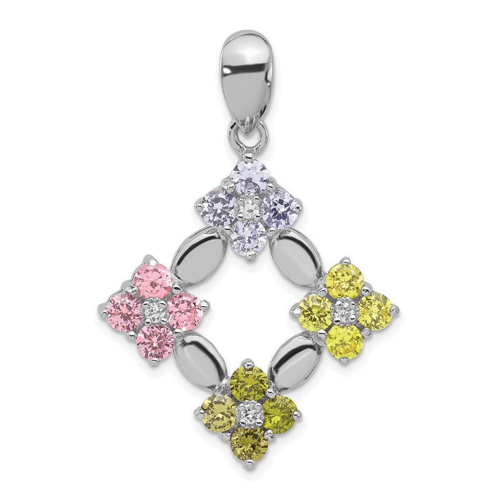 Sterlingsilber Poliert Mehrfarbig Zirkonia Blume Anhänger