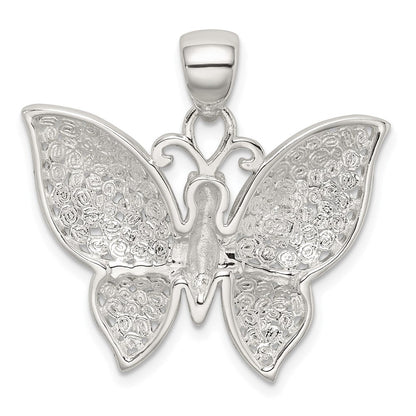 Sterlingsilber Rhodiniert Poliert/textured Schmetterling Anhänger
