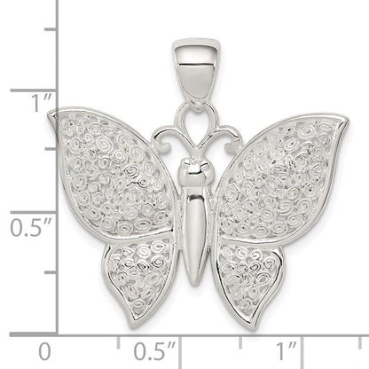 Sterlingsilber Rhodiniert Poliert/textured Schmetterling Anhänger