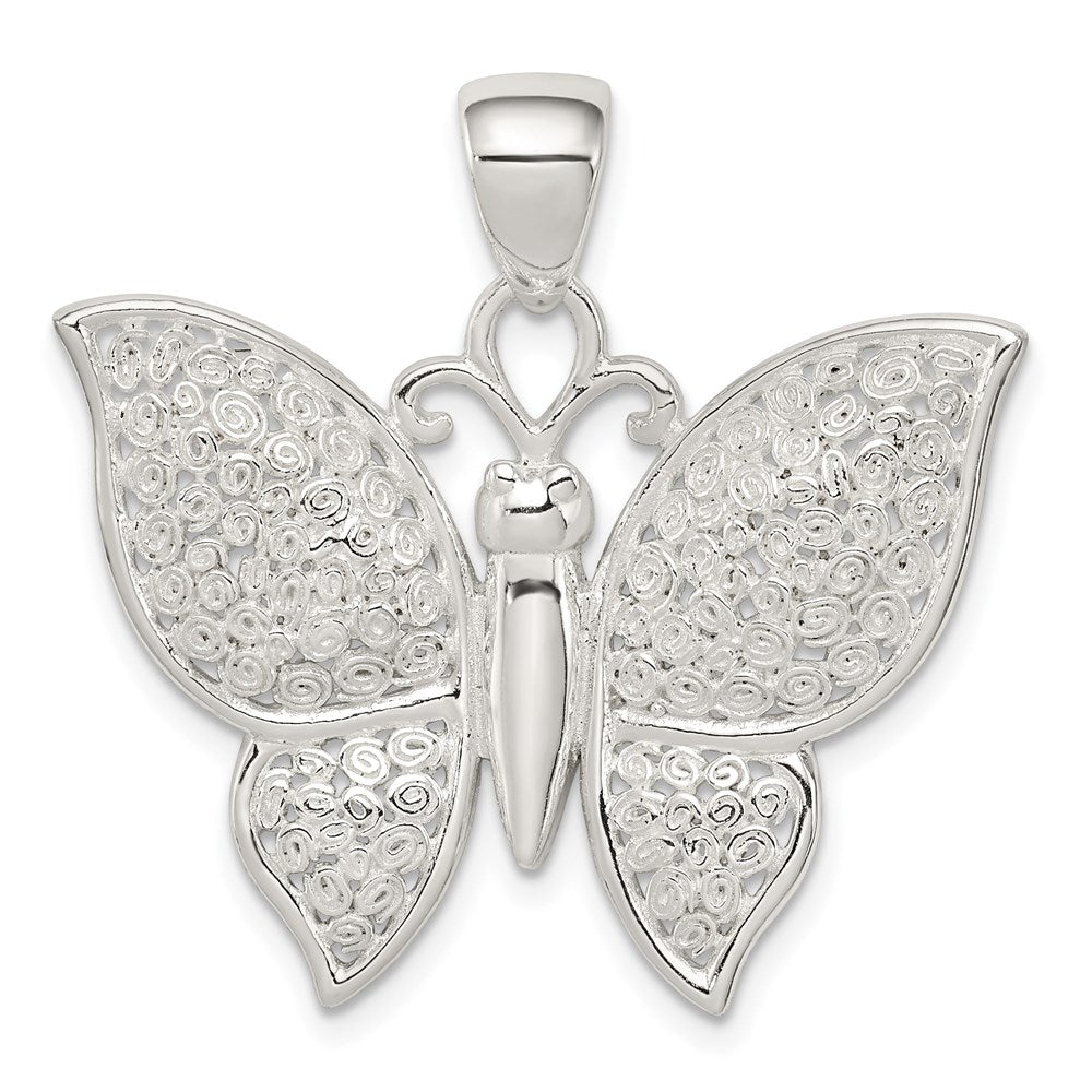 Sterlingsilber Rhodiniert Poliert/textured Schmetterling Anhänger