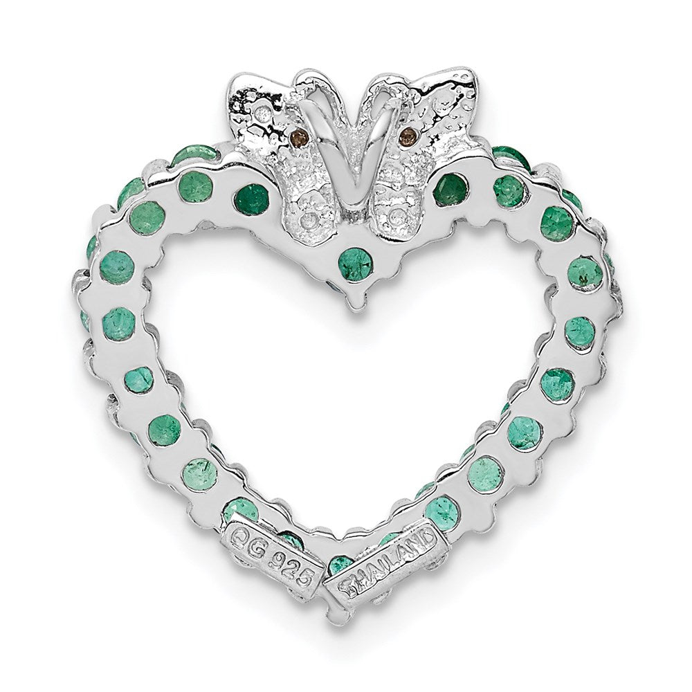 Rhodinierter Sterlingsilber-Anhänger „Herz“ mit Smaragd und Diamant