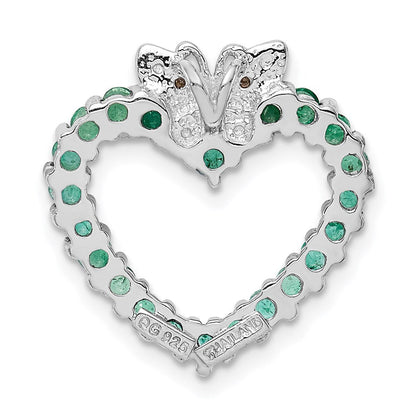 Rhodinierter Sterlingsilber-Anhänger „Herz“ mit Smaragd und Diamant