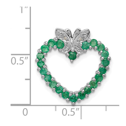Rhodinierter Sterlingsilber-Anhänger „Herz“ mit Smaragd und Diamant