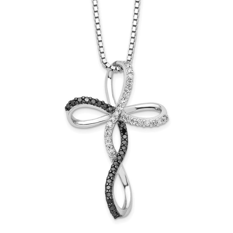 Sterlingsilber Weiß Nacht Rhodiniert Schwarz und Diamant Kreuz 18 Zoll Halskette mit 2 Verlängerung