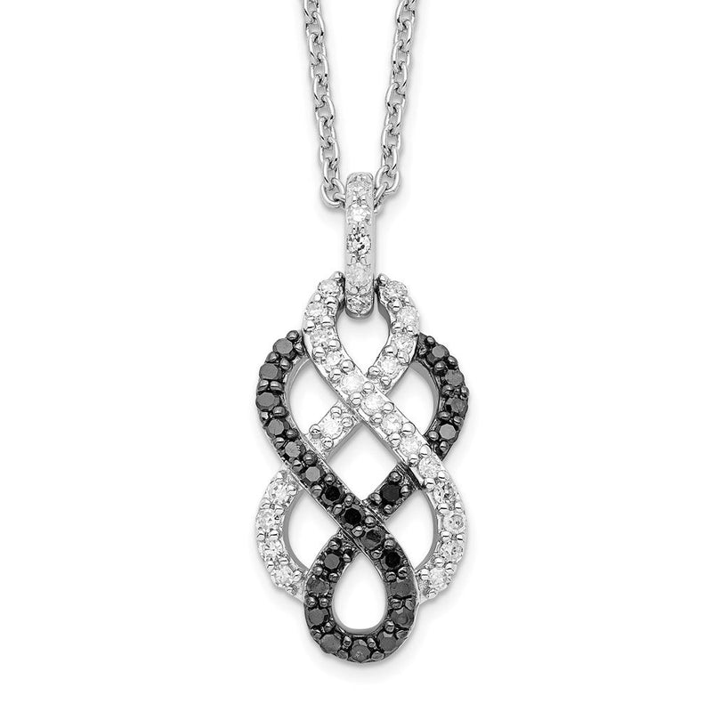 Sterlingsilber Weiß Nacht Rhodiniert Schwarz und Diamant Intertwined Unendlichkeit Symbol 18 Zoll Halskette mit 2 Verlängerung