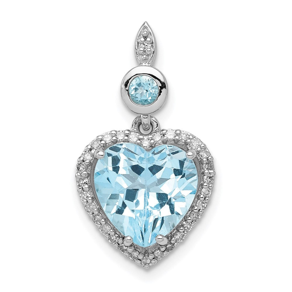 Anhänger aus rhodiniertem Sterlingsilber mit Diamant und hellem Schweizer Blautopas