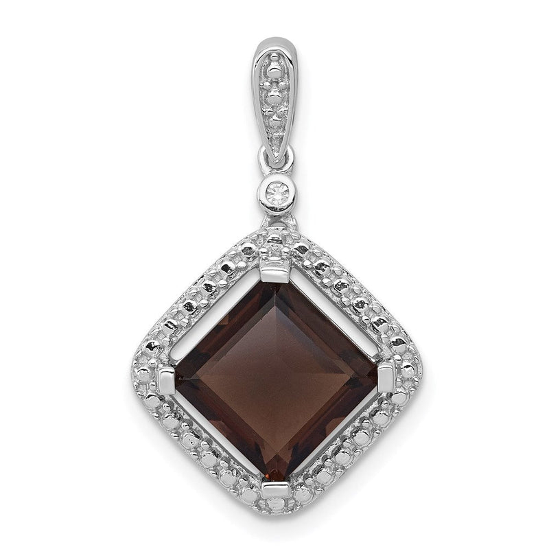 Rhodinierter Sterlingsilber-Anhänger mit Diamant und Rauchquarz