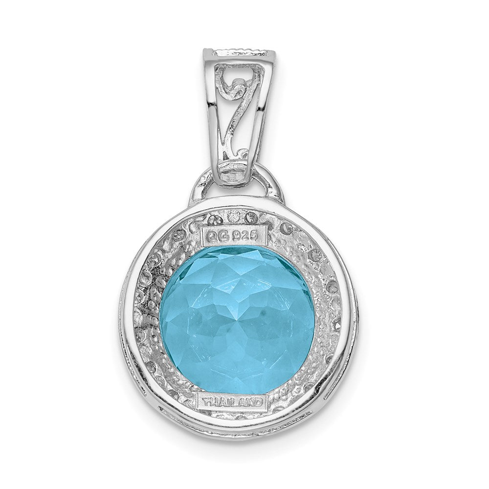 Anhänger aus rhodiniertem Sterlingsilber mit hellblauem Schweizer Blautopas und Diamant