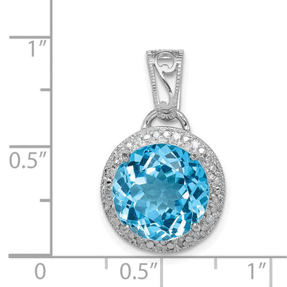 Anhänger aus rhodiniertem Sterlingsilber mit hellblauem Schweizer Blautopas und Diamant
