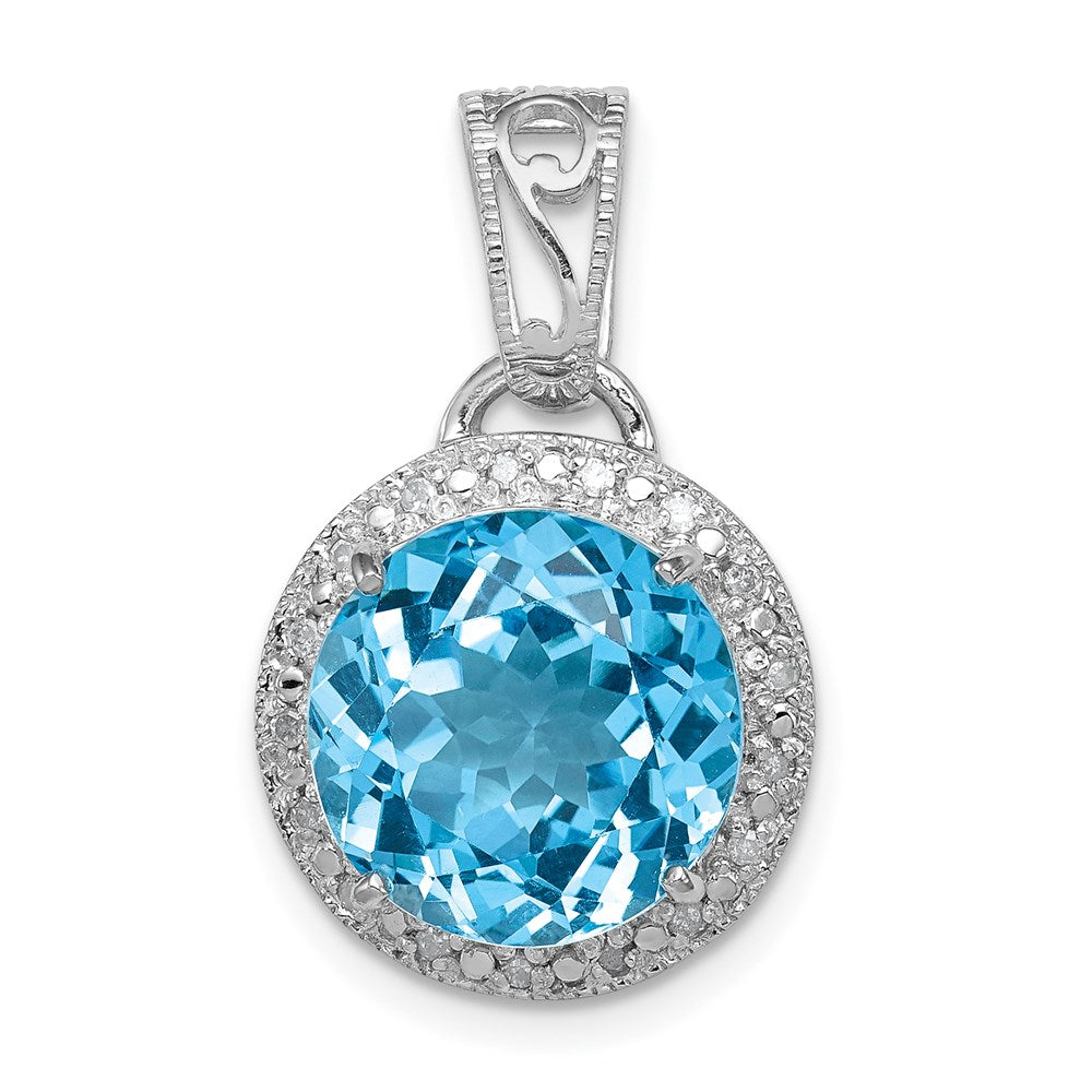 Anhänger aus rhodiniertem Sterlingsilber mit hellblauem Schweizer Blautopas und Diamant