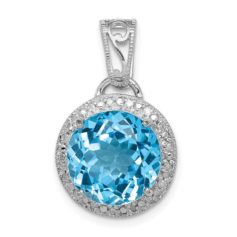 Anhänger aus rhodiniertem Sterlingsilber mit hellblauem Schweizer Blautopas und Diamant