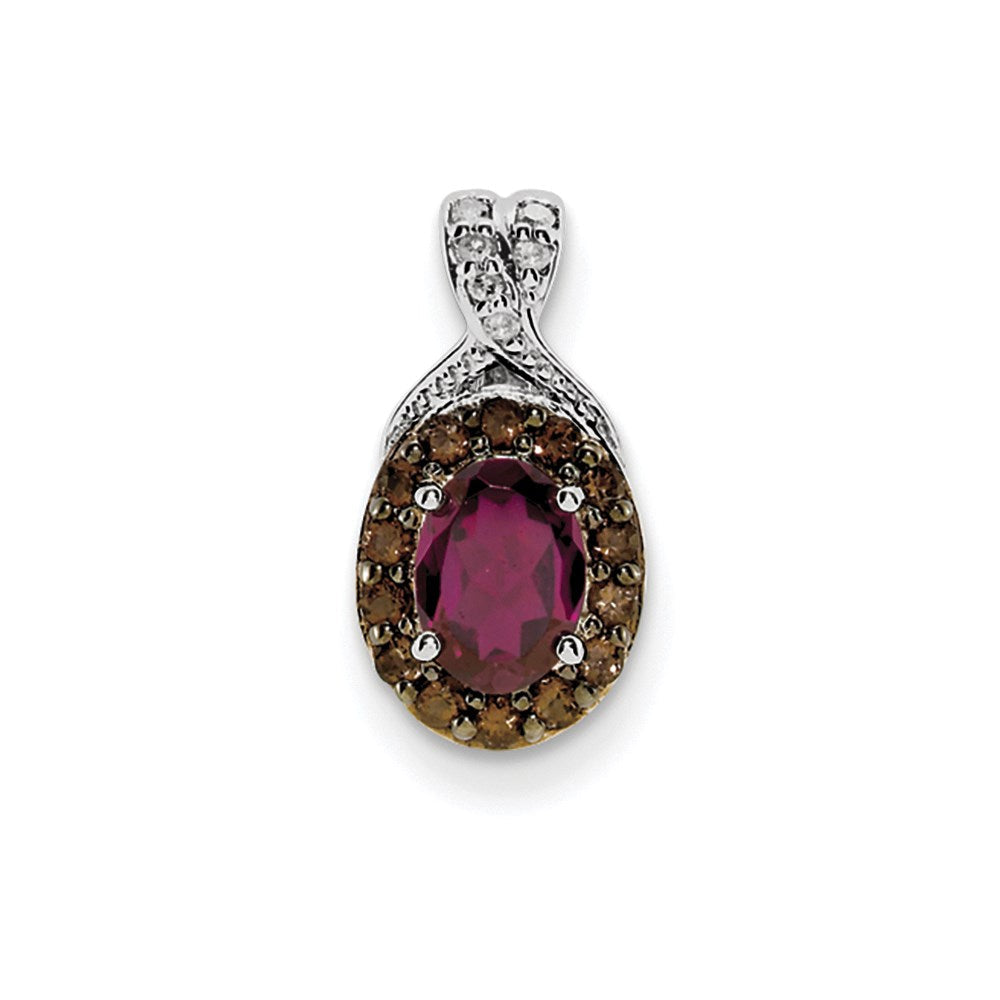 Anhänger aus rhodiniertem Sterlingsilber mit Rhodolith-Granat, Rauchquarz und Diamant