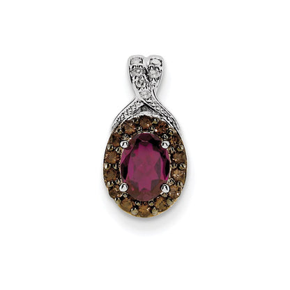 Anhänger aus rhodiniertem Sterlingsilber mit Rhodolith-Granat, Rauchquarz und Diamant