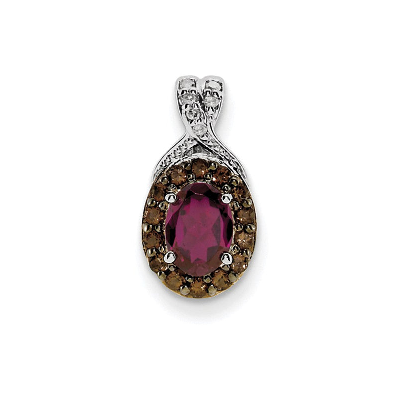 Anhänger aus rhodiniertem Sterlingsilber mit Rhodolith-Granat, Rauchquarz und Diamant