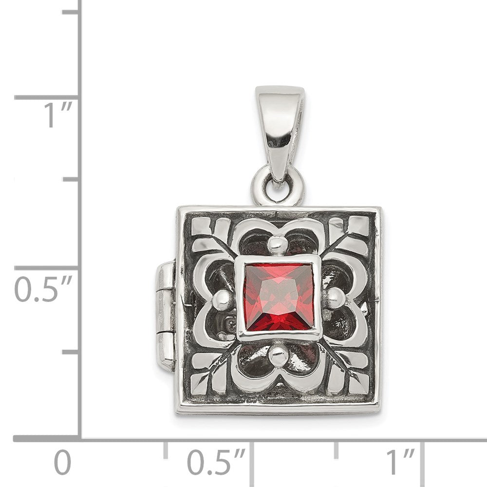 Sterlingsilber Rhodiniert Poliert/antiqued Granat Quadratisch 16mm Medaillon