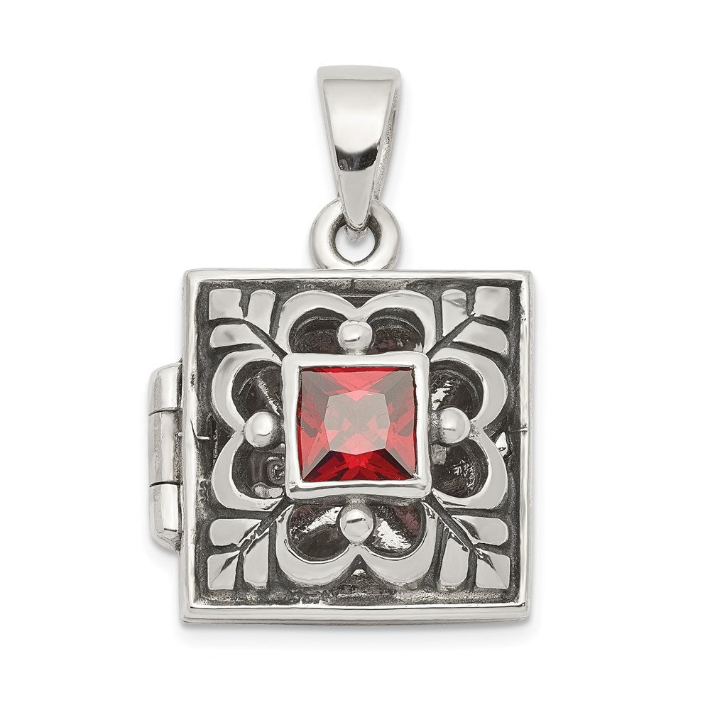 Sterlingsilber Rhodiniert Poliert/antiqued Granat Quadratisch 16mm Medaillon