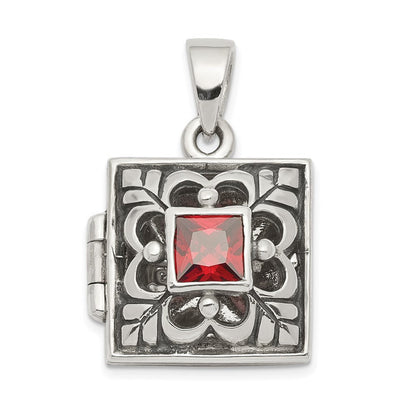 Sterlingsilber Rhodiniert Poliert/antiqued Granat Quadratisch 16mm Medaillon