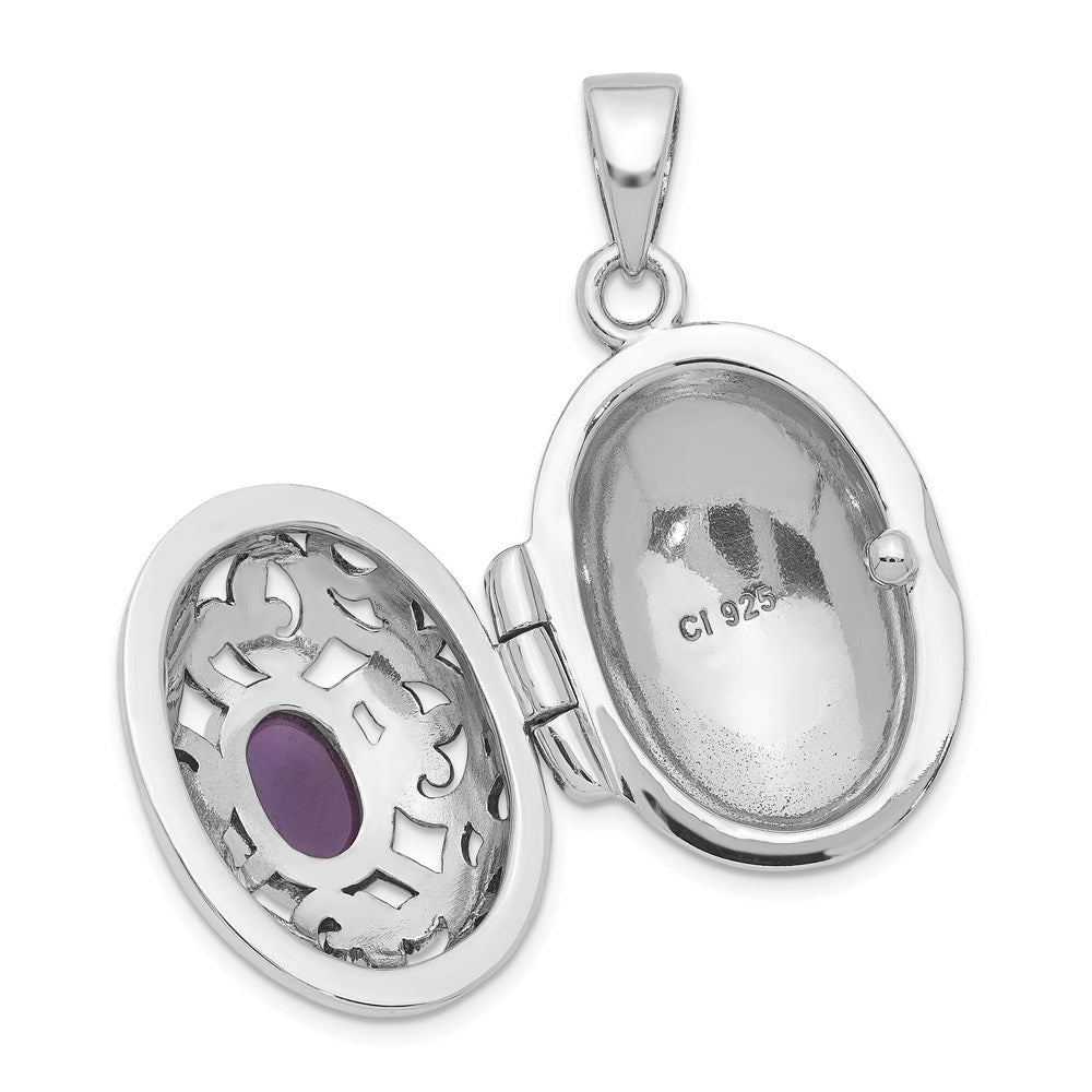 Sterlingsilber Rhodiniert und Antikisiert Amethyst Medaillon
