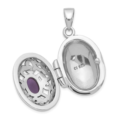Sterlingsilber Rhodiniert und Antikisiert Amethyst Medaillon