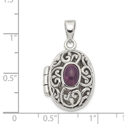 Sterlingsilber Rhodiniert und Antikisiert Amethyst Medaillon