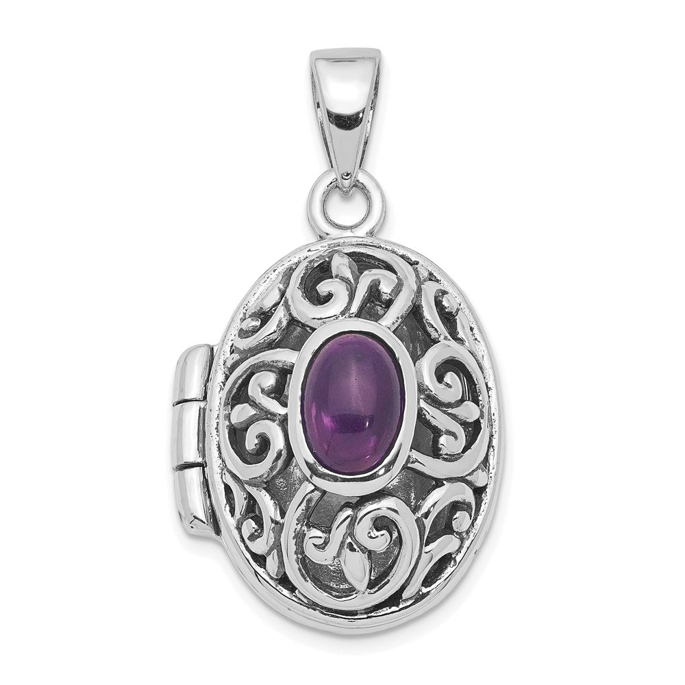 Sterlingsilber Rhodiniert und Antikisiert Amethyst Medaillon