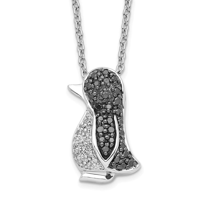 Sterlingsilber Weiß Nacht Rhodiniert Schwarz und Diamant Pinguin 18 Zoll Halskette mit 2 Verlängerung