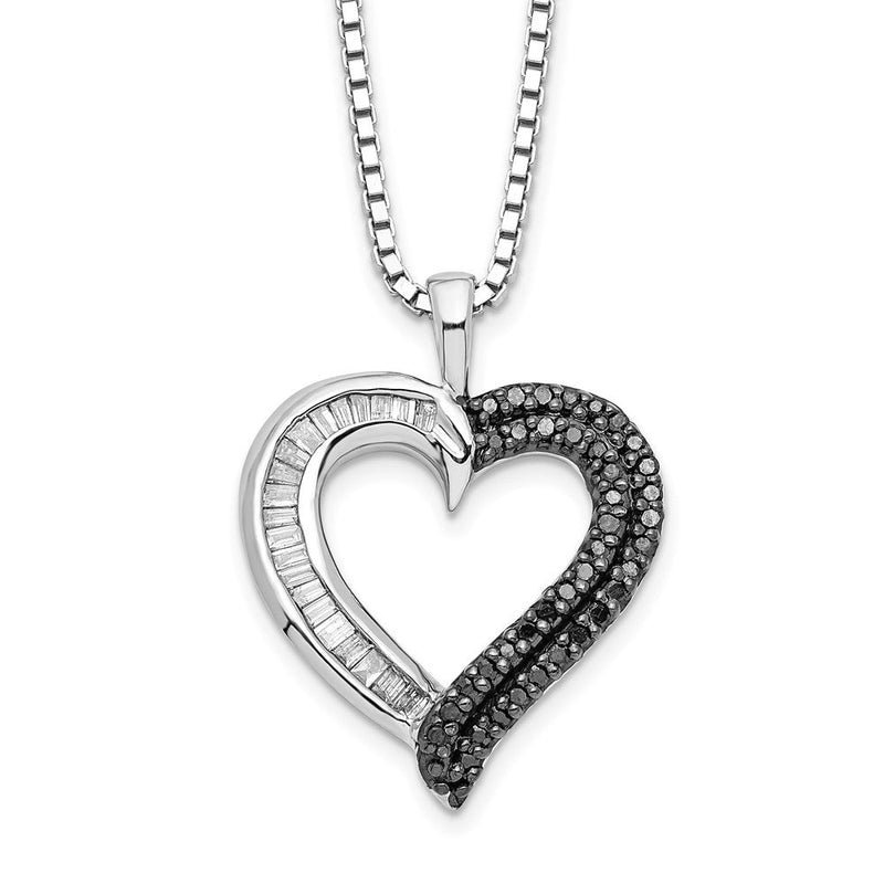 Sterlingsilber Weiß Nacht Rhodiniert Schwarz und Diamant Herz 18 Zoll Halskette mit 2 Verlängerung