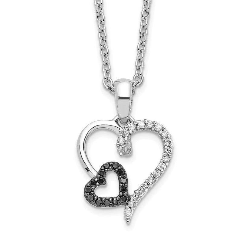 Sterlingsilber Weiß Nacht Rhodiniert Schwarz und Diamant Doppelt Herz 18 Zoll Halskette mit 2 Verlängerung