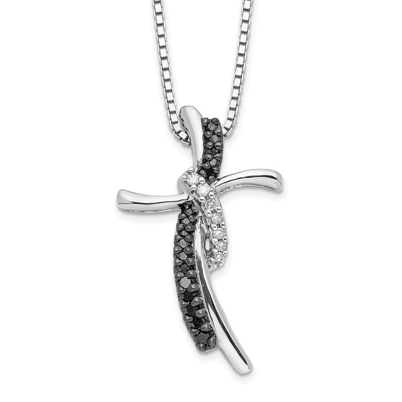 Sterlingsilber Weiß Nacht Rhodiniert Schwarz und Diamant Kreuz 18 Zoll Halskette mit 2 Verlängerung