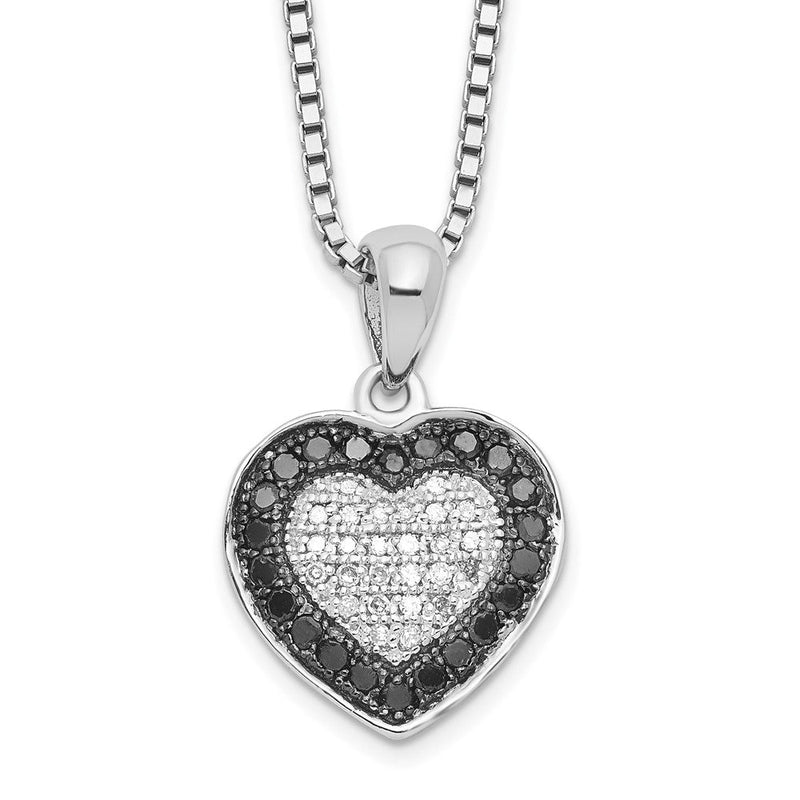 Sterlingsilber Weiß Nacht Rhodiniert Schwarz und Diamant Herz 18 Zoll Halskette mit 2 Verlängerung