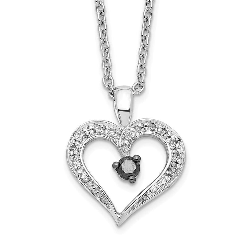 Sterlingsilber Weiß Nacht Rhodiniert Schwarz und Diamant Herz 18 Zoll Halskette mit 2 Verlängerung