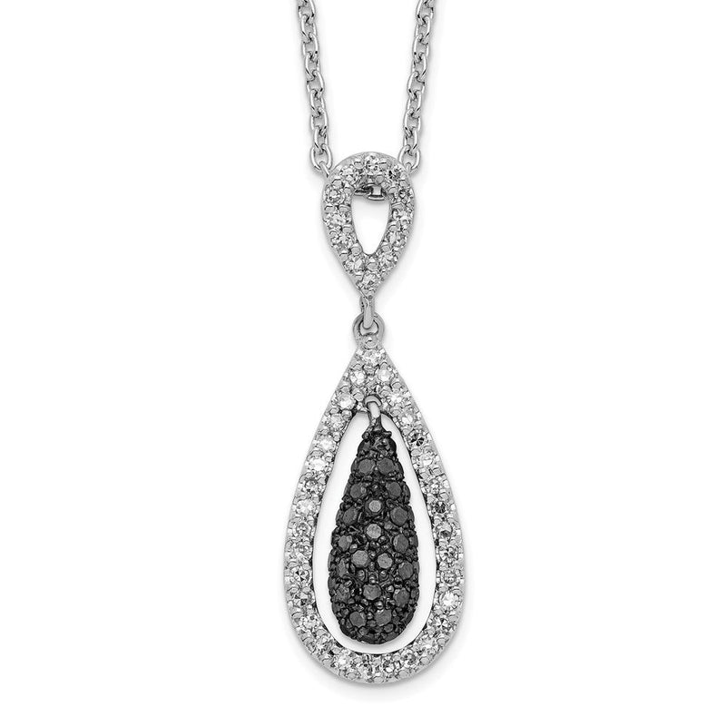 Sterlingsilber Weiß Nacht Rhodiniert Schwarz und Diamant Doppelt Tropfen 18 Zoll Halskette mit 2 Verlängerung