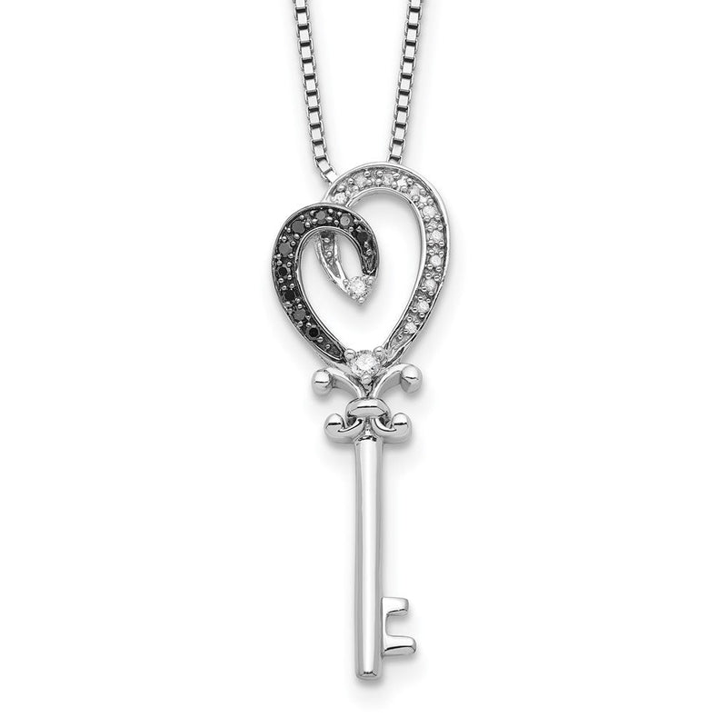 Sterlingsilber Weiß Nacht Rhodiniert Schwarz und Diamant Herz Key 18 Zoll Halskette mit 2 Verlängerung
